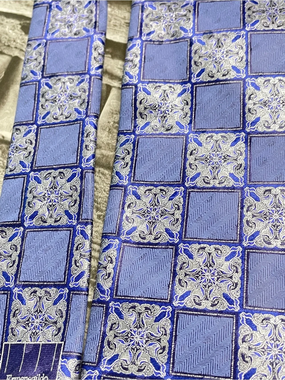 Ermenegildo Zegna Blue and Silver Geometric Silk Tie